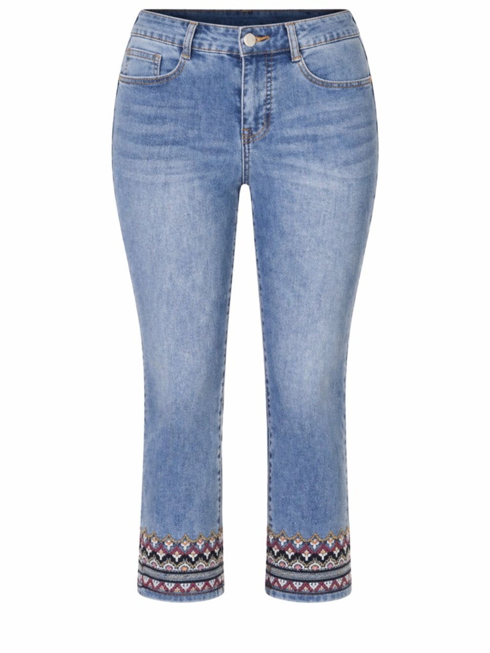 Tribal Audrey Crop Jeans Embroidered Hem NWT Sz 6